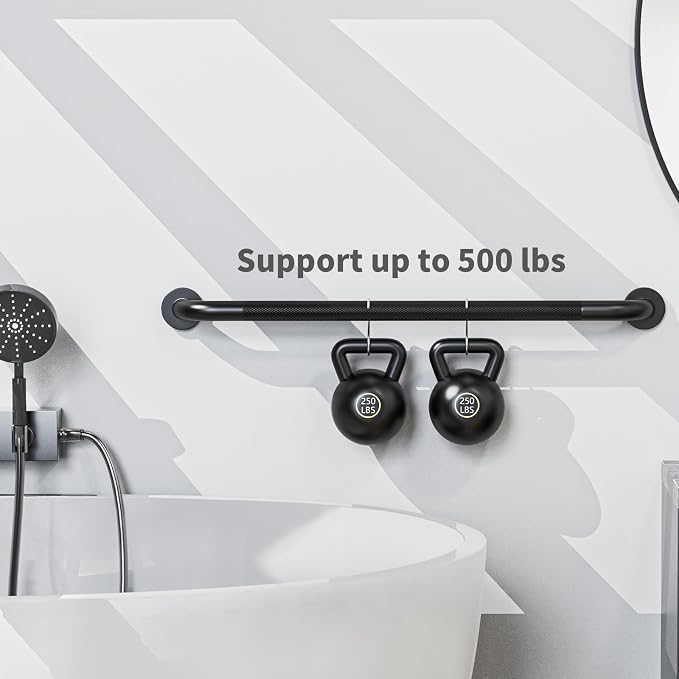 ZUEXT 36 Inch Extra Long Matte Black Anti Slip Knurled Shower Grab Bar | Stainless Steel Bathroom Safety Assist Handle, Heavy Duty Wall Mounted, Balance Support Rail for Seniors Handicap, 1.25" Dia