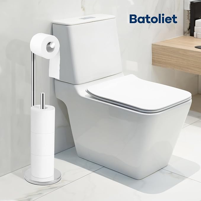 Toilet Paper Holder Stand, Bathroom Free Standing with Storage, Chrome | Rustproof Toilet Paper Roll Holder for 4 Rolls,with Non-Slip Stable Base,Bathroom Organizers and Storage