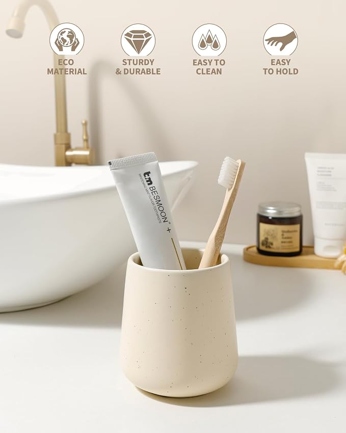 BosilunLife Ceramic Toothbrush Holder (Apricot, Rounded Base)