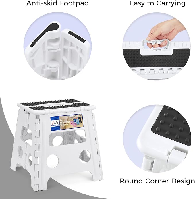 ACKO Folding Step Stool - 13" Height Premium Heavy Duty Step Stools for Adults and Kids, Upgrade Step Stool Kitchen Garden Bathroom Stepping Stool (White) | Collapsible Heavy Duty Foldable Stools, Portable Foot Stepping Stool Holds 300 lbs, Kitchen Bat...
