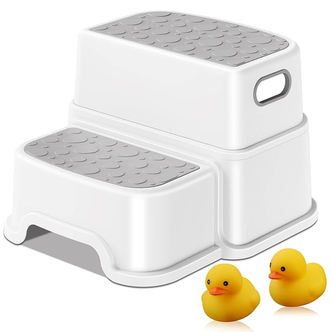 Toddler Step Stool,2 Step Stools for Kids with Anti-Slip Surface and Rubber Bottom, Kids Step Stool Poop Stool for Toilet Potty Training, Bathroom, Kitchen(Include 2 Ducks)