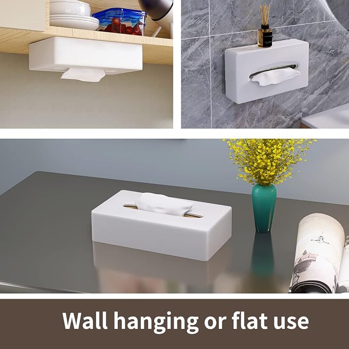 Y-in Hand Tissue Box Cover, Rectangular White Wall Mounted Facial Paper Holder Dispenser, Prefert for Storage on Bathroom Vanity, Kitchen, Night Stand, Countertops Office and Car.