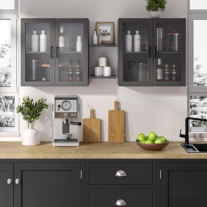FIMELLO 24’’ Bathroom Wall Cabinet, Laundry Room Cabinets Storage, Kitchen Cabinets with Adjustable Shelf Acrylic Glass Doors, Medicine Cabinets for Bathroom, Black Bathroom Cabinet