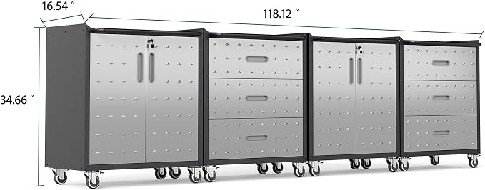 Garage Storage Cabinet System,Wall Cabinet & Locking Rolling Tool Cabinet with Doors and Adjustable Shelves