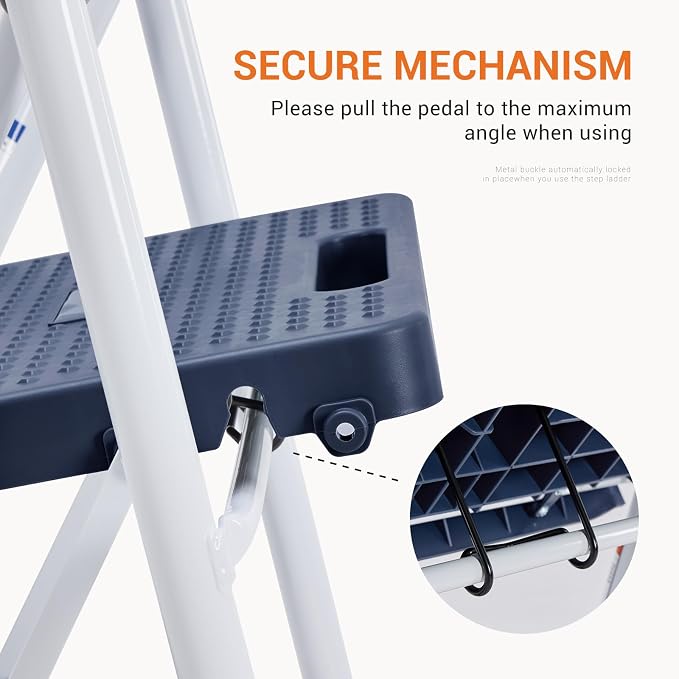 Sweetcrispy 2 Step Ladder, 800lbs Folding Sturdy Step Stool | Portable Stepping Stool with Wide Anti-Silp Pedal & Cushioned Handle, for Home Kitchen and Outdoor - Blue