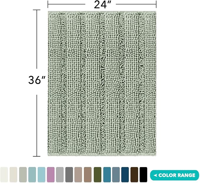 Turquoize Chenille Bath Rugs Shaggy Bathroom Rugs Non Slip Bath Rugs for Bathroom 24 x 36 Sage Bath Rug Extra Soft and Absorbent Area Rug, 24"x 36", Sage
