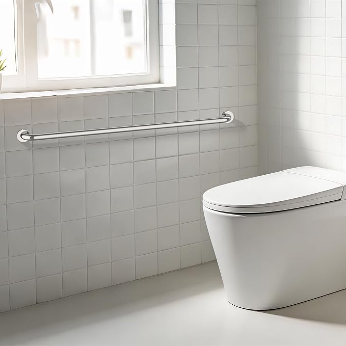 ZUEXT 48 Inch Extra Long Chrome Stainless Steel Shower Grab Bar, 1.25" Dia | Bathroom Balance Bar, Safety Hand Rail Support Bar, for Handicap Elderly Injury Senior, Wall Concealed Mount Assist Handle