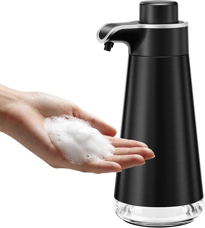 BYUNER Foaming Soap Dispenser for Bathroom & Kitchen, 15 fl oz Refillable Foam Soap Dispenser, Metal Look Countertop Soap Dispenser, Rust-Free Hand Soap Dispenser, Brushed Black