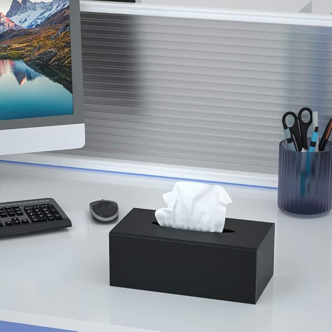 FEMELI Matte Black Long Tissue Boxs Covers Holder Rectangular Acrylic Home | Acrylic Black Matte Tissue Box Cover Modern Decorative Facial Paper Dispenser for Bathroom Bedroom Kitchen