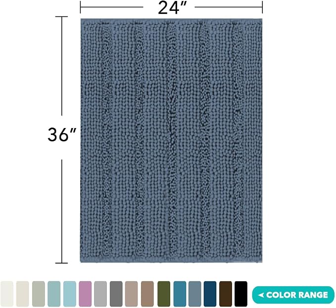 Turquoize Chenille Bath Rugs Shaggy Bathroom Rugs Non Slip Bath Mat for Bathroom 24 x 36 Blue Indigo Rug for Extra Soft and Absorbent Area Rug, 24"x 36", Blue Indigo