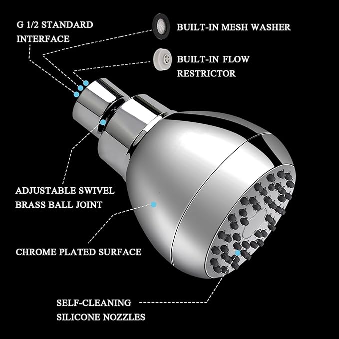 AISOSO High Pressure Shower Heads, 2PCS Showerheads 3 Inches with 360 Rotation and Silicone Nozzles for Strong Spray Relaxing and Comfortable Shower, Chrome