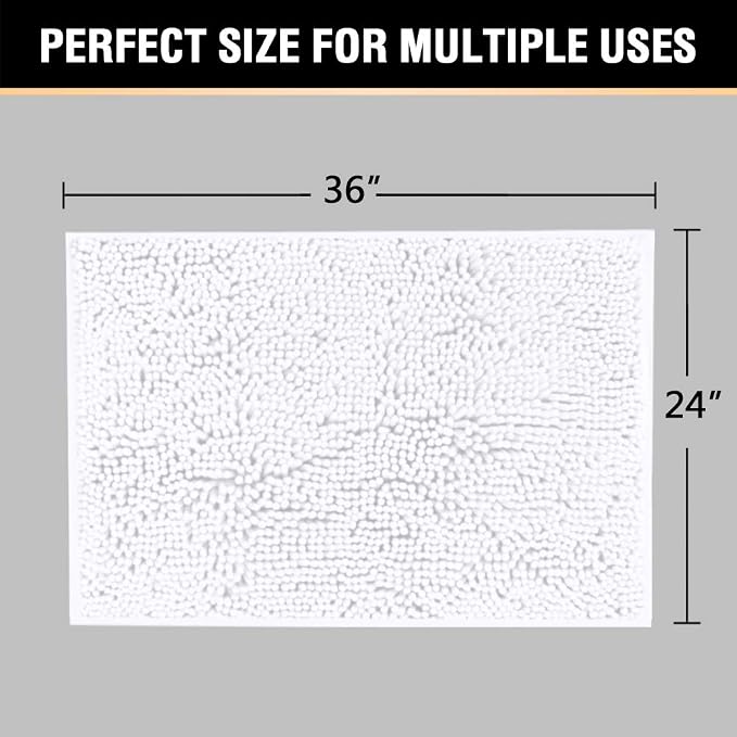 H.VERSAILTEX Bath Mats for Bathroom Non Slip Luxury Chenille Ultra Soft Bath Rugs 24x36 Absorbent Non Skid Shaggy Rugs Washable Dry Fast Plush Area Carpet Mats for Indoor, Bath Room, Tub - Pure White