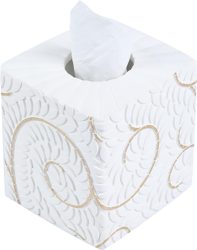 Hymmah Modern Square Tissue Box Cover Holder,Bathroom Accessories Decor Unique Design Tissue Box Cover for Bathroom Vanity Counter Tops Also Great for Bedrooms and Living Rooms
