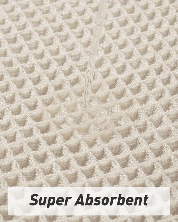 AMOAMI Upgraded Waffle Bath Mat, Super Absorbent Non Slip Bath Mats for Bathroom Floor, Machine Washable Bathroom Rugs with Tassels, Rubber Backed Bathroom Mats, Ultra Soft, 18" x 30", Pale Beige