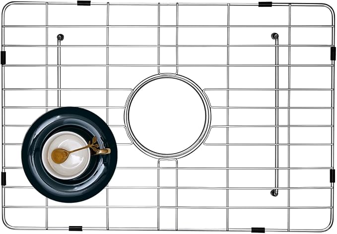 Stainless Kitchen Sink Protector - 20" x 14" with Center Drain | S304 Sink Grids for Bottom of Kitchen Sink, Center Drain for Single Bowl Kitchen Sink with Corner Radius