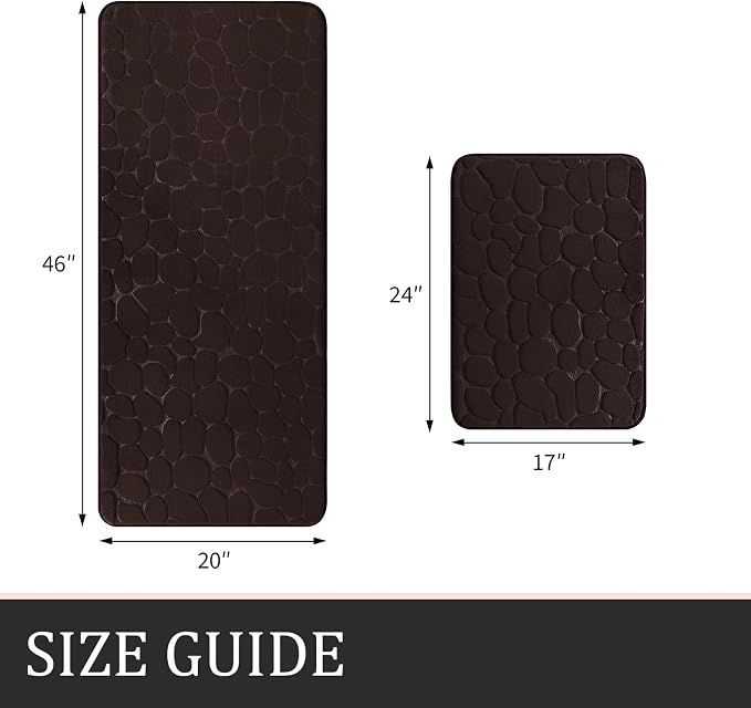 Bathroom Rugs Mat Set, Memory Foam Bath Mat 2 Piece Brown | 17x24&20x46, Non Slip, Water Absorbent, Washable, Bath Mat For Bathroom, Sink and Toilet