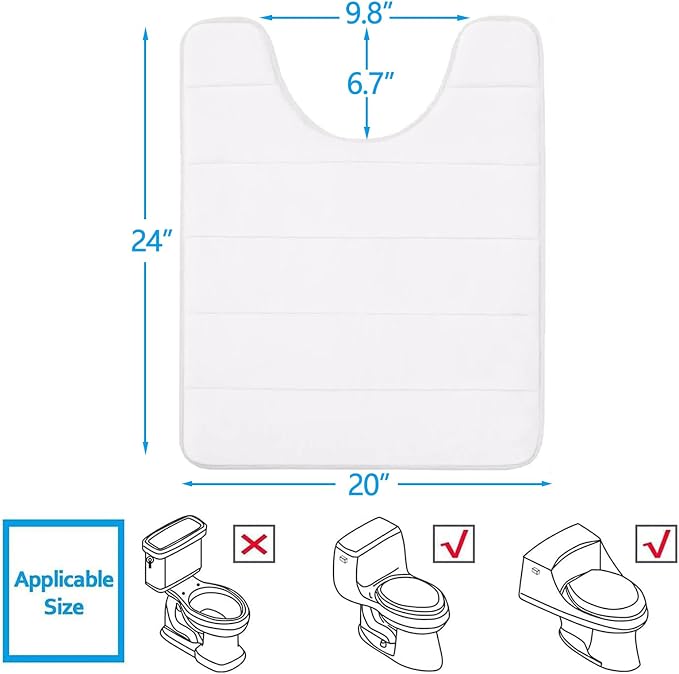 Buganda Memory Foam U-Shaped Toilet Rugs 24 x 20, Absorbent Bathroom mat | White, Thick Soft Machine Washable toilet mat for bathroom, Contour Bath Rugs Mat for Toilet Base