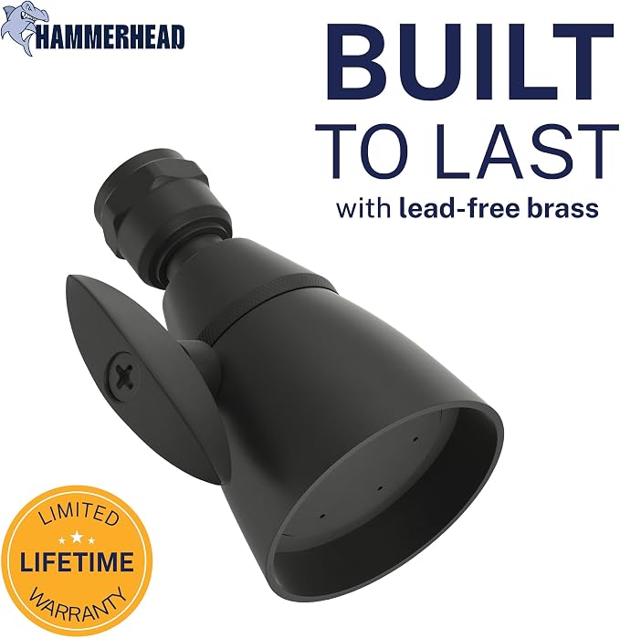 HammerHead Showers® Solid Metal 2 Inch High Pressure Shower Heads - MATTE BLACK – 2.5 GPM Shower Heads High Pressure - High Flow Shower Head with ADJUSTABLE SPRAY PATTERN - Fixed Shower Head