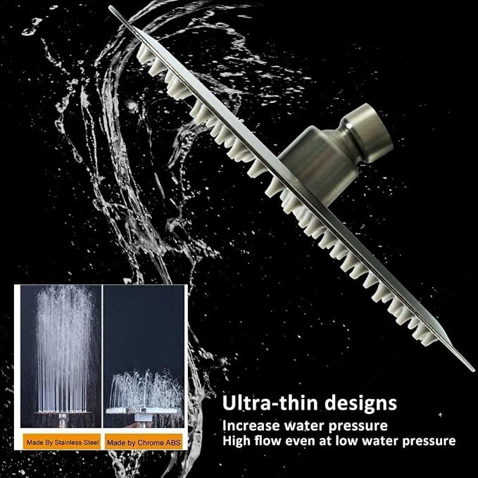 NearMoon Rain Shower Head, Ultra-Thin Design-Pressure Boosting, Awesome Some Experience, High Flow Stainless Steel Rainfall Head (10 Inch, Brushed Nickel)