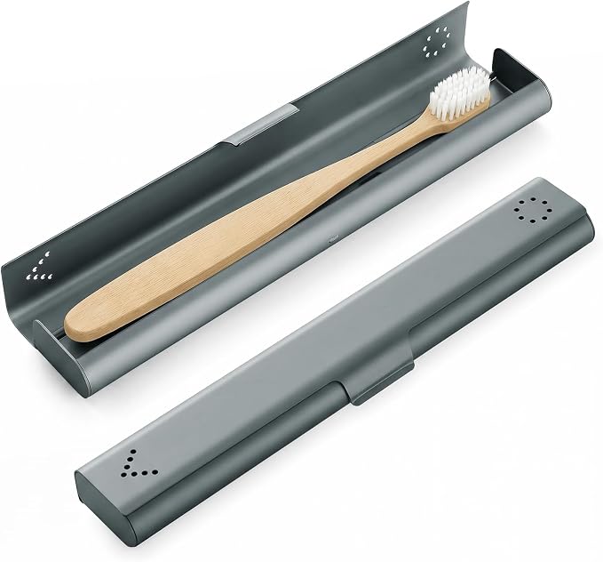 Toothbrush Travel Case Aluminum, Portable Toothbrush Holders Travel, Manual Toothbrush Case Container for Traveling, Bathroom, Camping, Business Trip-1Pack Gray