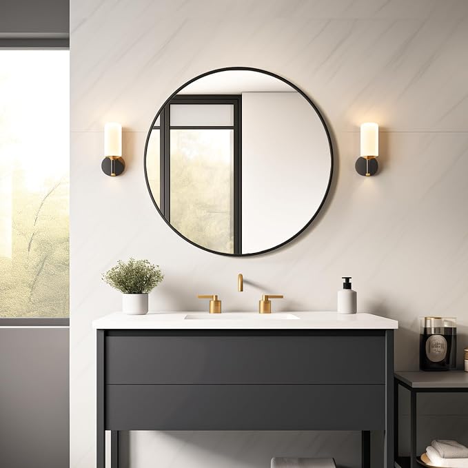 30 Inch Bathroom Mirrors for Over Sink | Circle Mirror with Metal Frame, Black Wall Mirror for Vanity, Entryway, Living Room, Hallway and Bedroom Decor