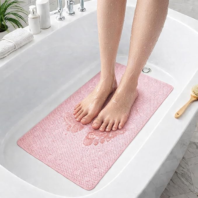 Bathtub Mat Non Slip, Bath Mat for Tub Non Slip, Tub Mat Extra Large 36 x 17 in, Bathtub Mat with Suction Cups & Drain Holes, Soft Foam, Machine Washable, Light Khaki