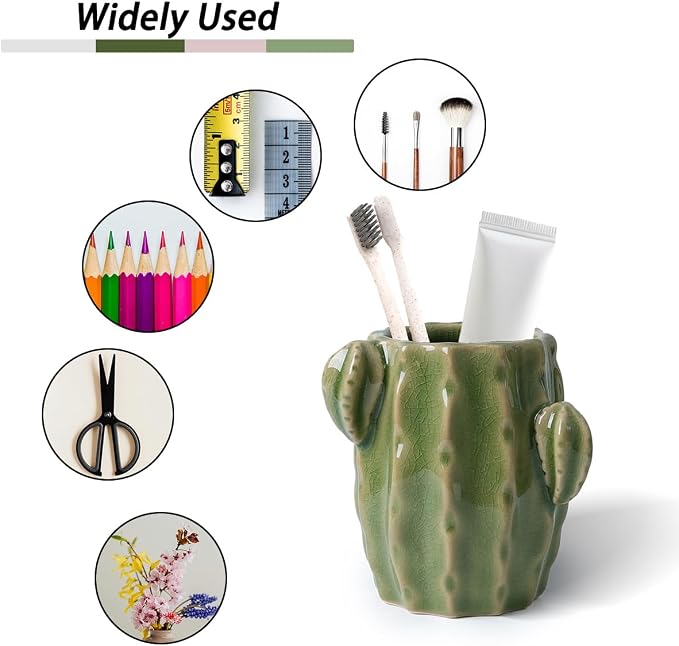 Ceramic Cactus Green Toothbrush Holder,Western Fun Bathroom Decor