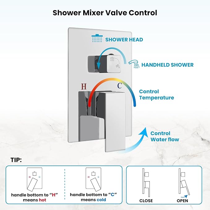 gotonovo Shower Faucet Set with Handheld Spray Polished Chrome,8'' Head | SUS304 Rainfall Shower Head and Handle Set System Fixture,Pressure Balance Valve Trim Kit,Single Handle,Wall Mount,All Metal