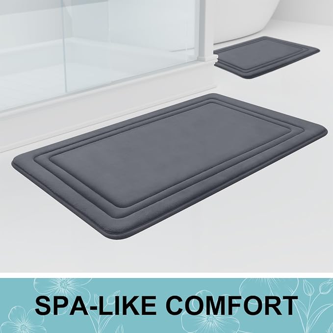 Grandaily Memory Foam Bath Mat Rug 59x20, Ultra Soft, Non-Slip and Absorbent Bathroom Rugs, Machine Wash Dry, Comfortable Bath Carpet for Bathroom Floor, Tub and Shower, Dark Grey