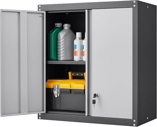 Garage Wall Cabinet,Locking Wall Cabinet with Shelves,Wall Mounted Storage Cabinet,Metal Wall Cabinet for Garage,Basement,Home,Gray