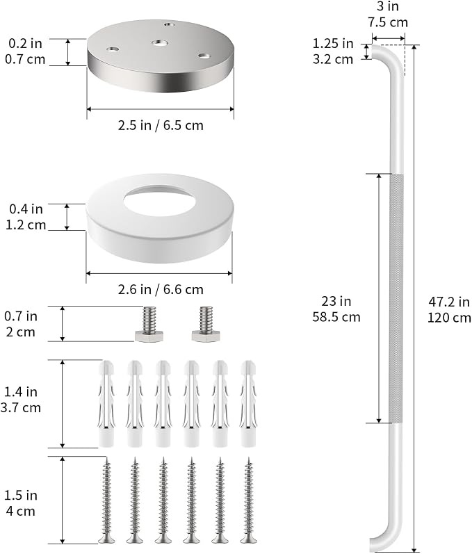 2 Pack 48 Inch Anti Slip Shower Grab Bar Handles, ZUEXT White Stainless Steel Knurled Bathroom Balance Bar, Safety Hand Rail Support,Handicap Elderly Injury Senior Assist Bath Handle(1.25" Diameter)