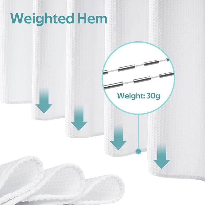 3 in 1 Shower Curtain Set, Waffle Shower Curtain and Liner Set with 6 Double Sided Shower Curtain Hooks, 258GSM Luxury Weighted Cloth Shower Curtain for Shower Stall, 36 W x 72 H, White