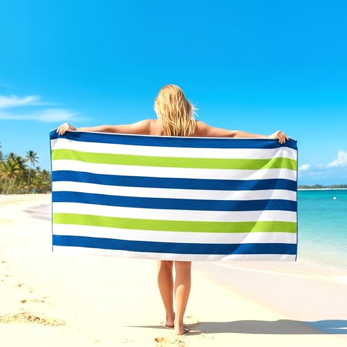 CASA COPENHAGEN Monaco Beach Towels Designed in Denmark Rough and Tough, Quick Dry, for Pool, Bath & Shower 30x60 inches 4 Pieces Cotton Beach Bath Towels Set - Grass Green