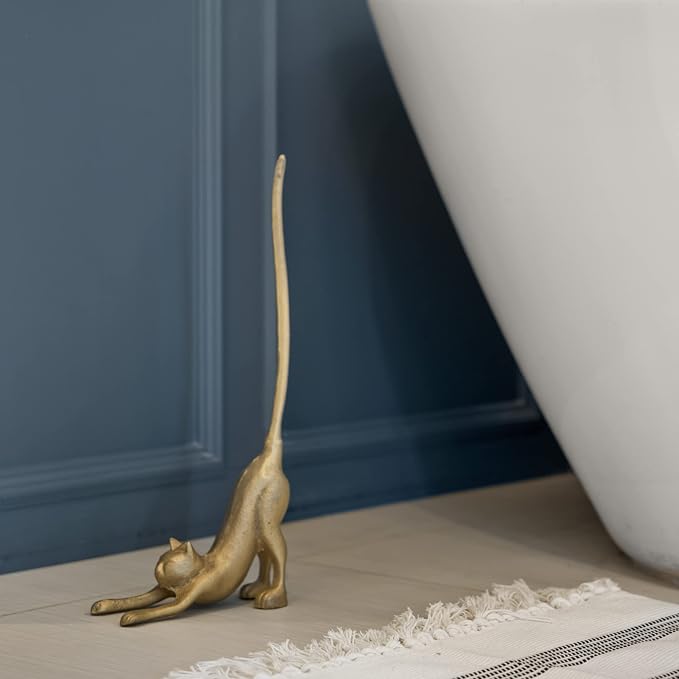 Gold Paper Towel Holder, Metal Toilet or Kitchen Paper Holder for Floor or Countertop, Gold Cat | 18.6 inch tall gold cast iron hand towel holder for kitchen countertop or bathroom with weighted base, no assembly