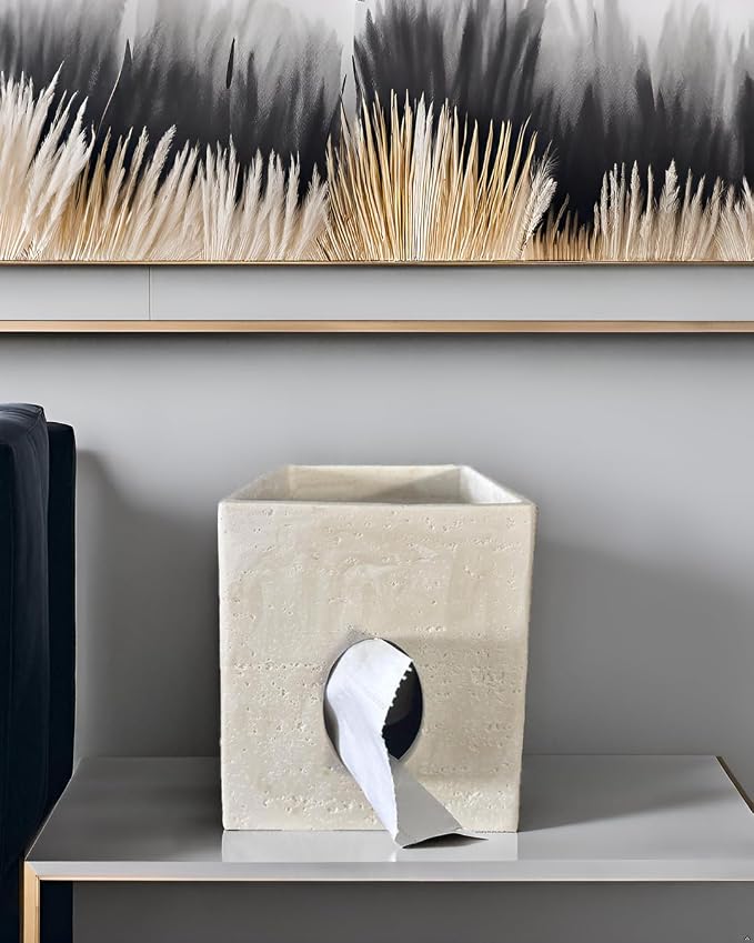Hymmah Square Tissue Box Cover Holder with Tray,Unique Cube Design Tissue Dispenser Cover Decor for Vanity Counter Tops Also Great for Bedroom and Living Room