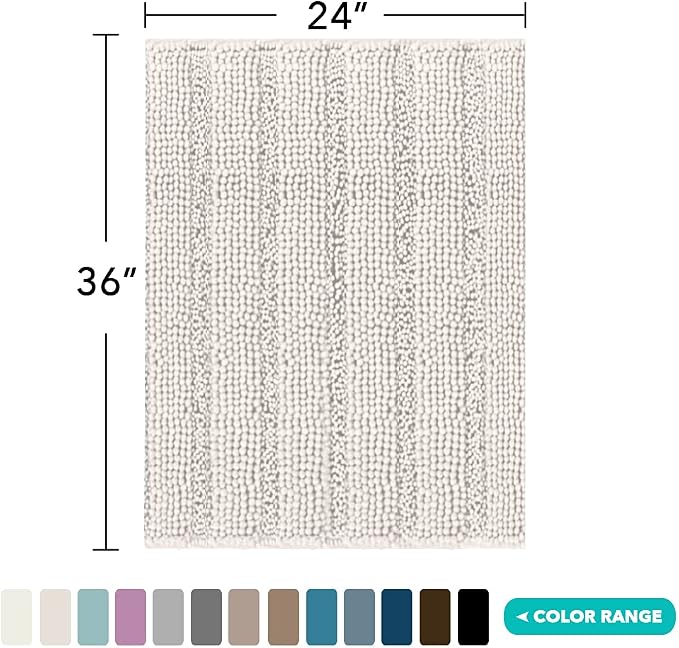 Turquoize Chenille Bath Rugs Shaggy Bathroom Rugs Non Slip Bath Rugs for Bathroom 24 x 36 Ivory Bath Rug Extra Soft and Absorbent Area Rug, 24"x 36", Ivory