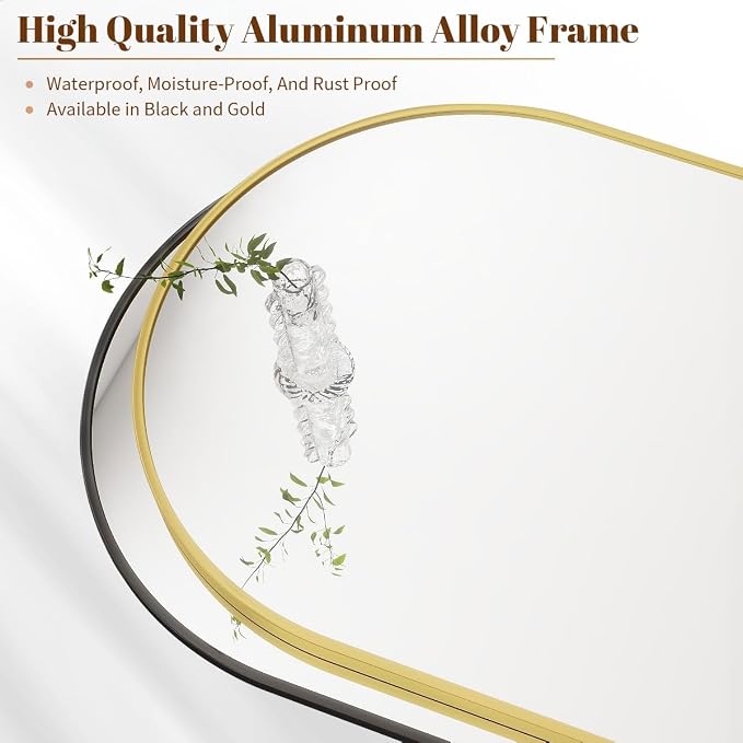 BEAUTYPEAK 36"x48" Arch Bathroom Wall Mirror, Gold | Wall Mounted Vanity Metal Frame Mirror for Bedroom, Entryway, Living Room, Fireplace