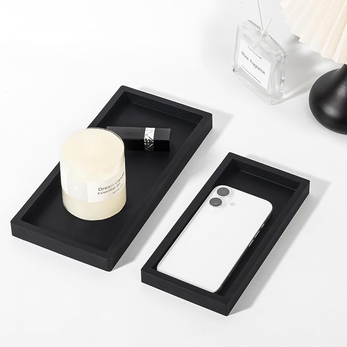 Silicone Bathroom Vanity Tray Dish Soap Holder Sink Organizer, Black | Small, Thickened Silicone, Easy to Clean, Waterproof, Non-Slip, for Countertop, Kitchen, Bedroom, Dresser