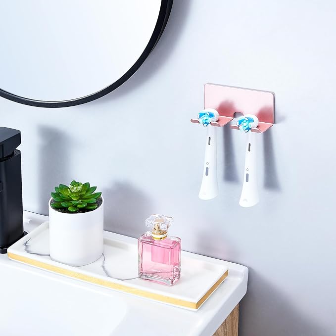 Electric Toothbrush Head Holder, Toothbrush Holders Wall Mounted, Electric Toothbrushs Holder, Bathroom Shower Tooth Brushing Holder, Tooth Brush Head Holder Organiser (Rose Gold, Small)
