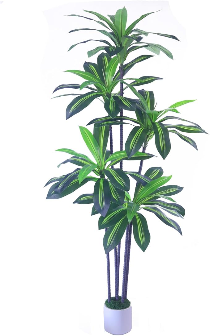 6ft Artificial Dracaena Tree for Home Decor, Potted Faux Plant with Realistic Wood Trunk & Lifelike Leaves, Low Maintenance Tall Floor Tree for Living Room, Office Sonvviky (6ft)
