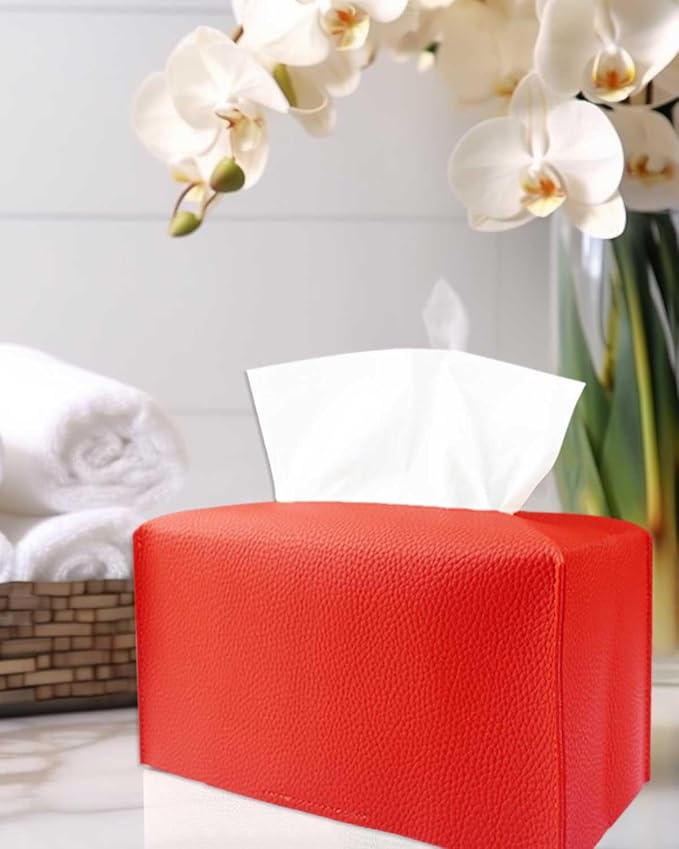 Red Tissue Box Cover Rectangular - Plus Size Large Tissue Box Cover Rectangle [JESMINI] Faux Leather Tissue Box Holder Long for Extra Large Rectangle Facial Tissue Box