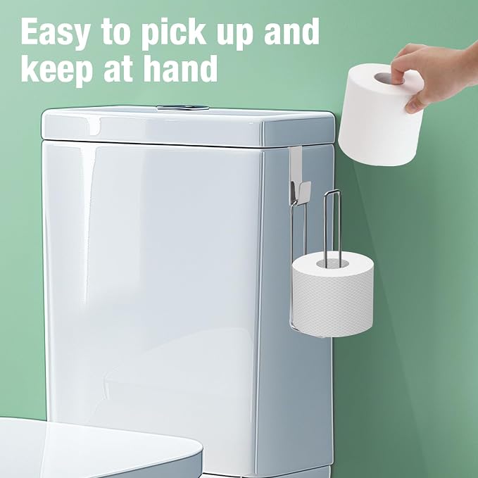 Tokokimo Toilet Paper Storage, Wall Mount Toilet Paper Holder Self Adhesive for 2 Roll Tissue, Over The Tank Toilet Paper Holder Stainless Steel for Bathroom Storage (Silver 1Pcs)