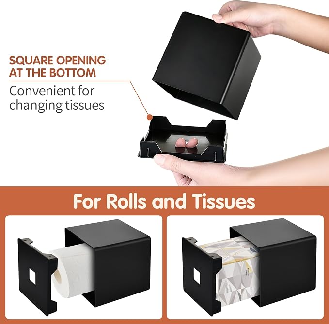Y-in Hand Tissue Box Cover, Modern Decorative Square Facial Storage Tissue Box Holder, Home Accessories for Bathroom Vanity Countertops, Dressers, Night Stand, Parlors and Office - Matte Black