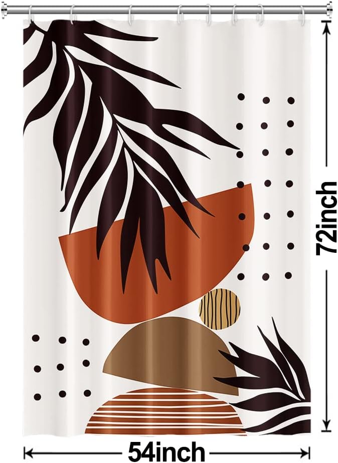Mid Century Terracotta Shower Curtain for Bathroom 54x72 Inch | Waterproof Abstract Dark Brown Leaves Shower Curtain Set, Soft Boho Bathroom Decor, Machine Washable