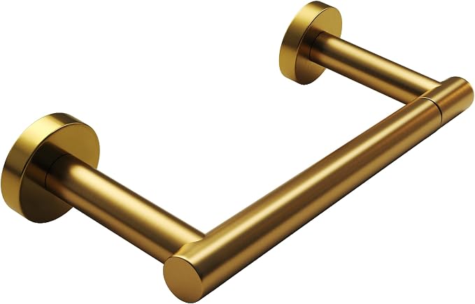 POKIM Brushed Gold Toilet Paper Holder - 304 Stainless Steel Double Post Wall Mount Tissue Dispenser, Anti-Slip Design, Fits Mega/Jumbo Rolls, Rustproof Bathroom Accessory for Home & Commercial Use