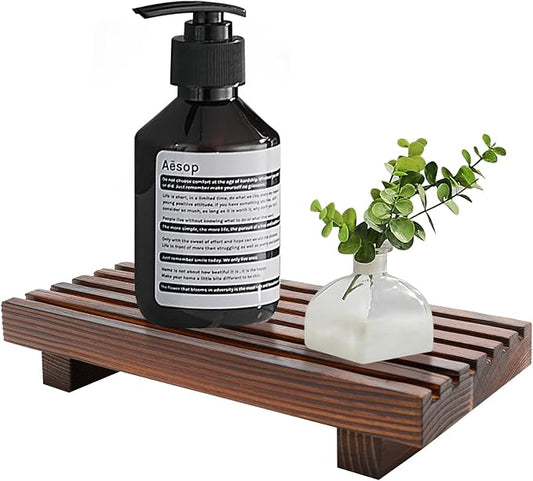Kitchen Sink Tray for Bathroom Counter Decorative Wooden Riser Soap Holder | Small Dish Soap Dispenser for Bathroom Decor Farmhouse Kitchen Accessories Wood Pedestal Stand Countertop Sponge Vanity Trays