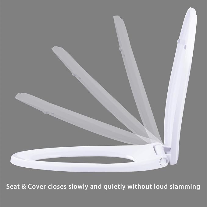 Hibbent Premium Elongated Toilet Seat with Cover Quiet Close, One-Click to Quick Release, Easy Installation Non-Slip Seat Bumpers, Slow Close Toilet Seat and Cover, Easy Cleaning-White Color