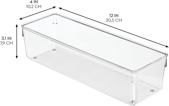 iDesign Plastic Drawer Organizer Bins, Set of 6, Clear | Storage for Kitchen, Storage for Bathroom, Storage for Desk Drawers