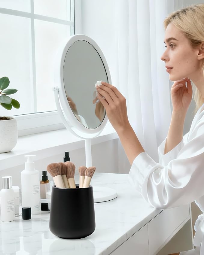 BosilunLife Bathroom Toothbrush Holder - Ceramic Toothbrush Cup Holder 13Oz White Toothbrush Holder for Bathroom Toothbrush and Toothpaste Holder for Bathroom Vanity Countertop, Ideal for Home, Hotel