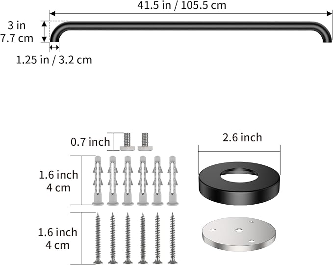 ZUEXT 42 Inch Extra Long Matte Black Stainless Steel Shower Grab Bar | Wall Mounted Shower Handle Grab Bars, Support Rail for Bathtub Shower Toilet, Seniors Elderly Handicap Safety, 1.25" Diameter
